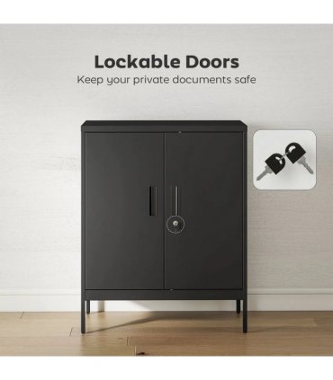 HOMCOM Metal Storage Cabinet with Lock and Adjustable Shelves - Black