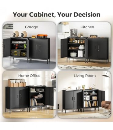HOMCOM Metal Storage Cabinet with Lock and Adjustable Shelves - Black
