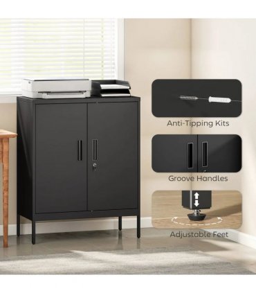 HOMCOM Metal Storage Cabinet with Lock and Adjustable Shelves - Black