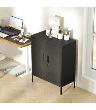 HOMCOM Metal Storage Cabinet with Lock and Adjustable Shelves - Black