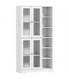 HOMCOM Multi-Storage Kitchen Cabinet, with Glass Doors - White Wood-Effect
