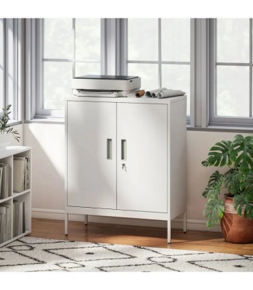 HOMCOM Metal Storage Cabinet with Lock and Adjustable Shelves - White