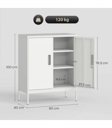 HOMCOM Metal Storage Cabinet with Lock and Adjustable Shelves - White