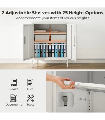 HOMCOM Metal Storage Cabinet with Lock and Adjustable Shelves - White
