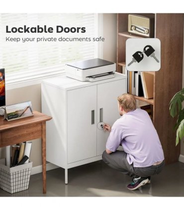 HOMCOM Metal Storage Cabinet with Lock and Adjustable Shelves - White
