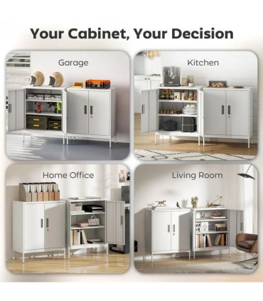 HOMCOM Metal Storage Cabinet with Lock and Adjustable Shelves - White