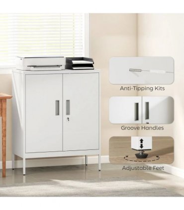 HOMCOM Metal Storage Cabinet with Lock and Adjustable Shelves - White