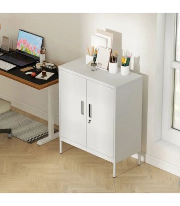 HOMCOM Metal Storage Cabinet with Lock and Adjustable Shelves - White
