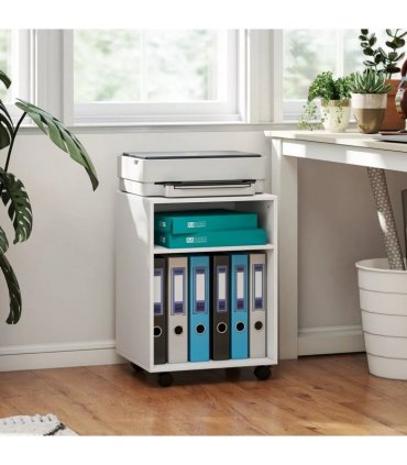 HOMCOM 2-Tier Printer Stand with Storage, Under Desk Printer Cart on Wheels, White