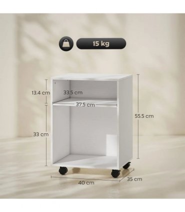 HOMCOM 2-Tier Printer Stand with Storage, Under Desk Printer Cart on Wheels, White