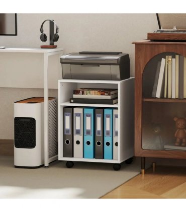 HOMCOM 2-Tier Printer Stand with Storage, Under Desk Printer Cart on Wheels, White