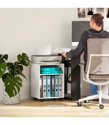 HOMCOM 2-Tier Printer Stand with Storage, Under Desk Printer Cart on Wheels, White