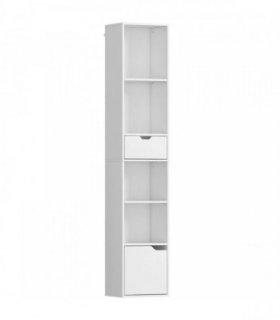 HOMCOM 6-Tier Bookcase, Tall Narrow Bookshelf with Drawer and Door - White