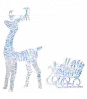 Outsunny Lighted Christmas Reindeer with Sleigh, Outdoor Yard Reindeer with 170 Warm White LED Lights, Holiday Decor with Stakes, Waterproof, Silver