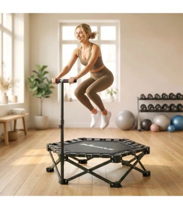 SPORTNOW 42" Foldable Mini Trampoline, One-Step Fold & Open, Rebounder Trampoline with 3-Level Adjustable Handle for Adults