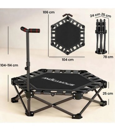 SPORTNOW 42" Foldable Mini Trampoline, One-Step Fold & Open, Rebounder Trampoline with 3-Level Adjustable Handle for Adults