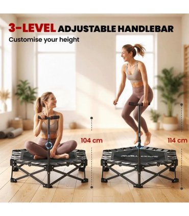 SPORTNOW 42" Foldable Mini Trampoline, One-Step Fold & Open, Rebounder Trampoline with 3-Level Adjustable Handle for Adults