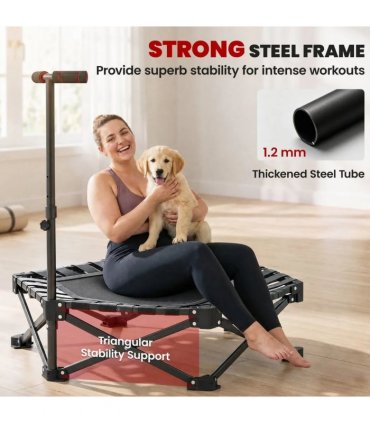 SPORTNOW 42" Foldable Mini Trampoline, One-Step Fold & Open, Rebounder Trampoline with 3-Level Adjustable Handle for Adults