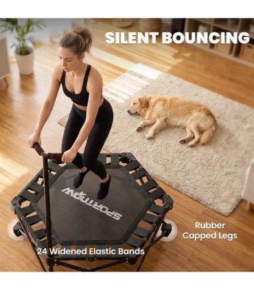 SPORTNOW 42" Foldable Mini Trampoline, One-Step Fold & Open, Rebounder Trampoline with 3-Level Adjustable Handle for Adults