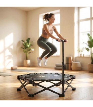 SPORTNOW 42" Foldable Mini Trampoline, One-Step Fold & Open, Rebounder Trampoline with 3-Level Adjustable Handle for Adults