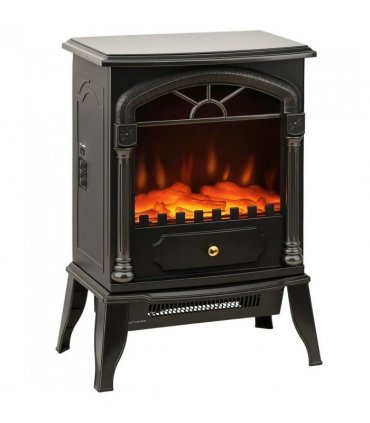 HOMCOM Electric Fireplace Stove Heater with 3D Flame Effect, 2000W/1000W, Freestanding Portable Fireplace with Adjustable Thermostat, 2 Heat Settings for Living Room, Black