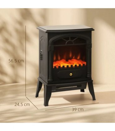 HOMCOM Electric Fireplace Stove Heater with 3D Flame Effect, 2000W/1000W, Freestanding Portable Fireplace with Adjustable Thermostat, 2 Heat Settings for Living Room, Black