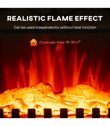 HOMCOM Electric Fireplace Stove Heater with 3D Flame Effect, 2000W/1000W, Freestanding Portable Fireplace with Adjustable Thermostat, 2 Heat Settings for Living Room, Black