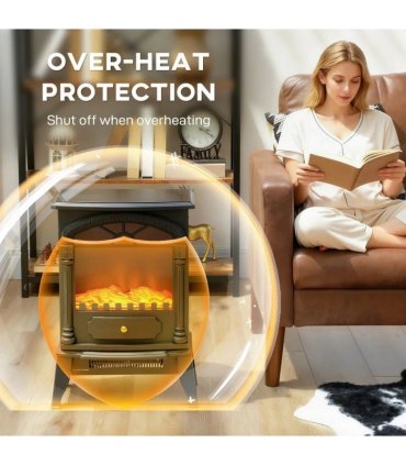 HOMCOM Electric Fireplace Stove Heater with 3D Flame Effect, 2000W/1000W, Freestanding Portable Fireplace with Adjustable Thermostat, 2 Heat Settings for Living Room, Black