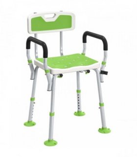 HOMCOM EVA Padded Shower Chair for the Elderly and Disabled, Height Adjustable Shower Stool with Back and Arms, 4 Suction Foot Pads, Green