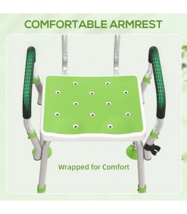 HOMCOM EVA Padded Shower Chair for the Elderly and Disabled, Height Adjustable Shower Stool with Back and Arms, 4 Suction Foot Pads, Green