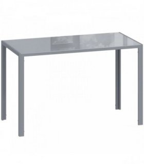 HOMCOM 120cm Dining Table, Rectangle 4 Seater Kitchen Table with Tempered Glass Top and Metal Legs, Grey