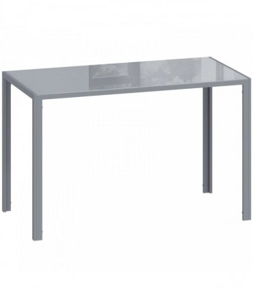 HOMCOM 120cm Dining Table, Rectangle 4 Seater Kitchen Table with Tempered Glass Top and Metal Legs, Grey