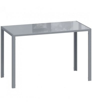 HOMCOM 120cm Dining Table, Rectangle 4 Seater Kitchen Table with Tempered Glass Top and Metal Legs, Grey