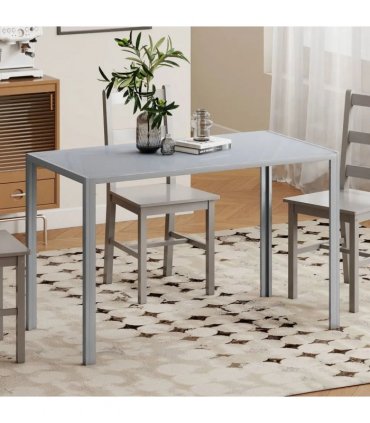 HOMCOM 120cm Dining Table, Rectangle 4 Seater Kitchen Table with Tempered Glass Top and Metal Legs, Grey