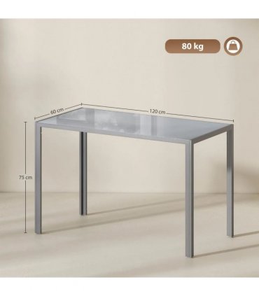 HOMCOM 120cm Dining Table, Rectangle 4 Seater Kitchen Table with Tempered Glass Top and Metal Legs, Grey