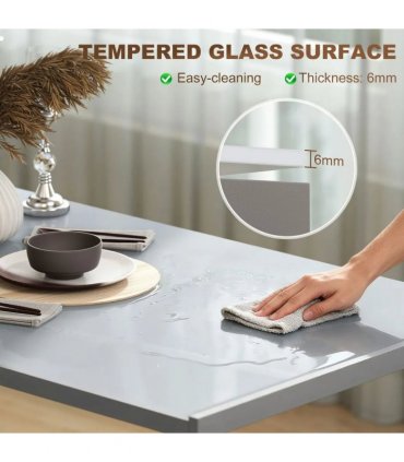 HOMCOM 120cm Dining Table, Rectangle 4 Seater Kitchen Table with Tempered Glass Top and Metal Legs, Grey