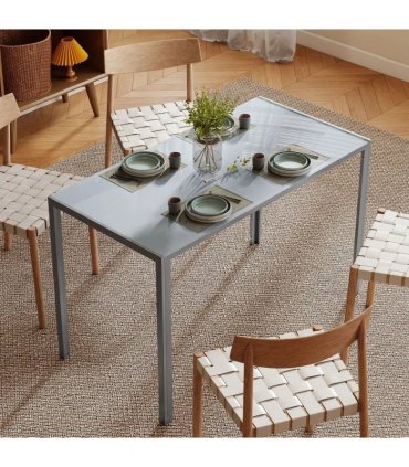 HOMCOM 120cm Dining Table, Rectangle 4 Seater Kitchen Table with Tempered Glass Top and Metal Legs, Grey
