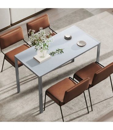 HOMCOM 120cm Dining Table, Rectangle 4 Seater Kitchen Table with Tempered Glass Top and Metal Legs, Grey