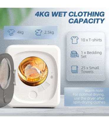 HOMCOM 4kg Vented Tumble Dryer with 5 Drying Mode, 800W Compact Freestanding Front Tumble Dryer White