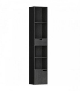HOMCOM 6-Tier Bookcase, Tall Narrow Bookshelf with Drawer and Door - Black