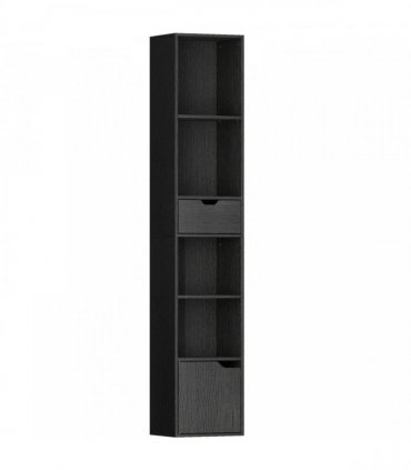 HOMCOM 6-Tier Bookcase, Tall Narrow Bookshelf with Drawer and Door - Black