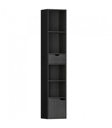 HOMCOM 6-Tier Bookcase, Tall Narrow Bookshelf with Drawer and Door - Black