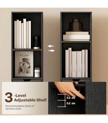 HOMCOM 6-Tier Bookcase, Tall Narrow Bookshelf with Drawer and Door - Black