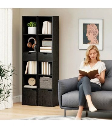 HOMCOM 6-Tier Bookcase, Tall Narrow Bookshelf with Drawer and Door - Black