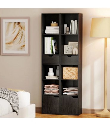HOMCOM 6-Tier Bookcase, Tall Narrow Bookshelf with Drawer and Door - Black