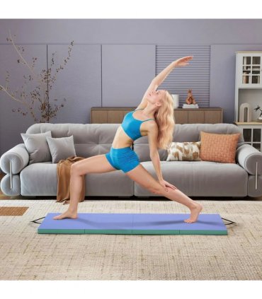SPORTNOW Foldable Gymnastics Mat, 6 ft Long & Four Folding Thick Exercise Tumbling Mat with Carrying Handles, Green & Purple