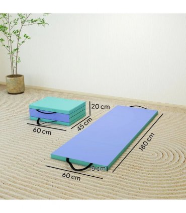 SPORTNOW Foldable Gymnastics Mat, 6 ft Long & Four Folding Thick Exercise Tumbling Mat with Carrying Handles, Green & Purple