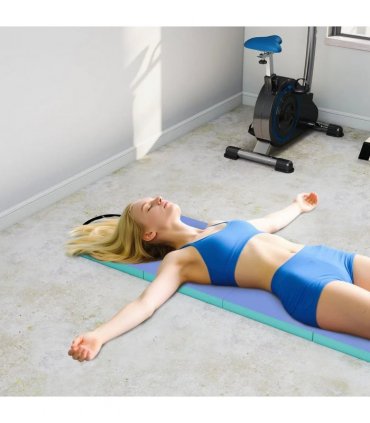 SPORTNOW Foldable Gymnastics Mat, 6 ft Long & Four Folding Thick Exercise Tumbling Mat with Carrying Handles, Green & Purple