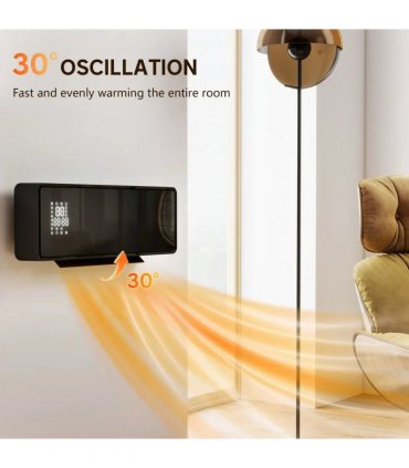 HOMCOM 2000W Ceramic Electric Heater with Fan, Adjustable Thermostat, Wall Mounted - Black