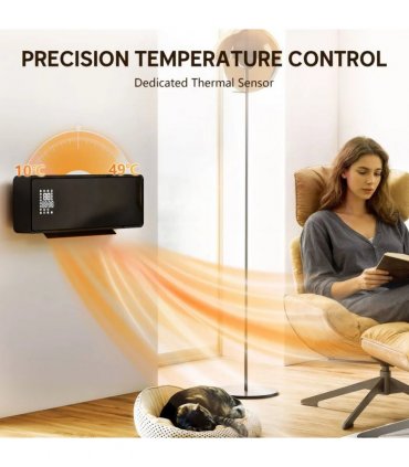 HOMCOM 2000W Ceramic Electric Heater with Fan, Adjustable Thermostat, Wall Mounted - Black